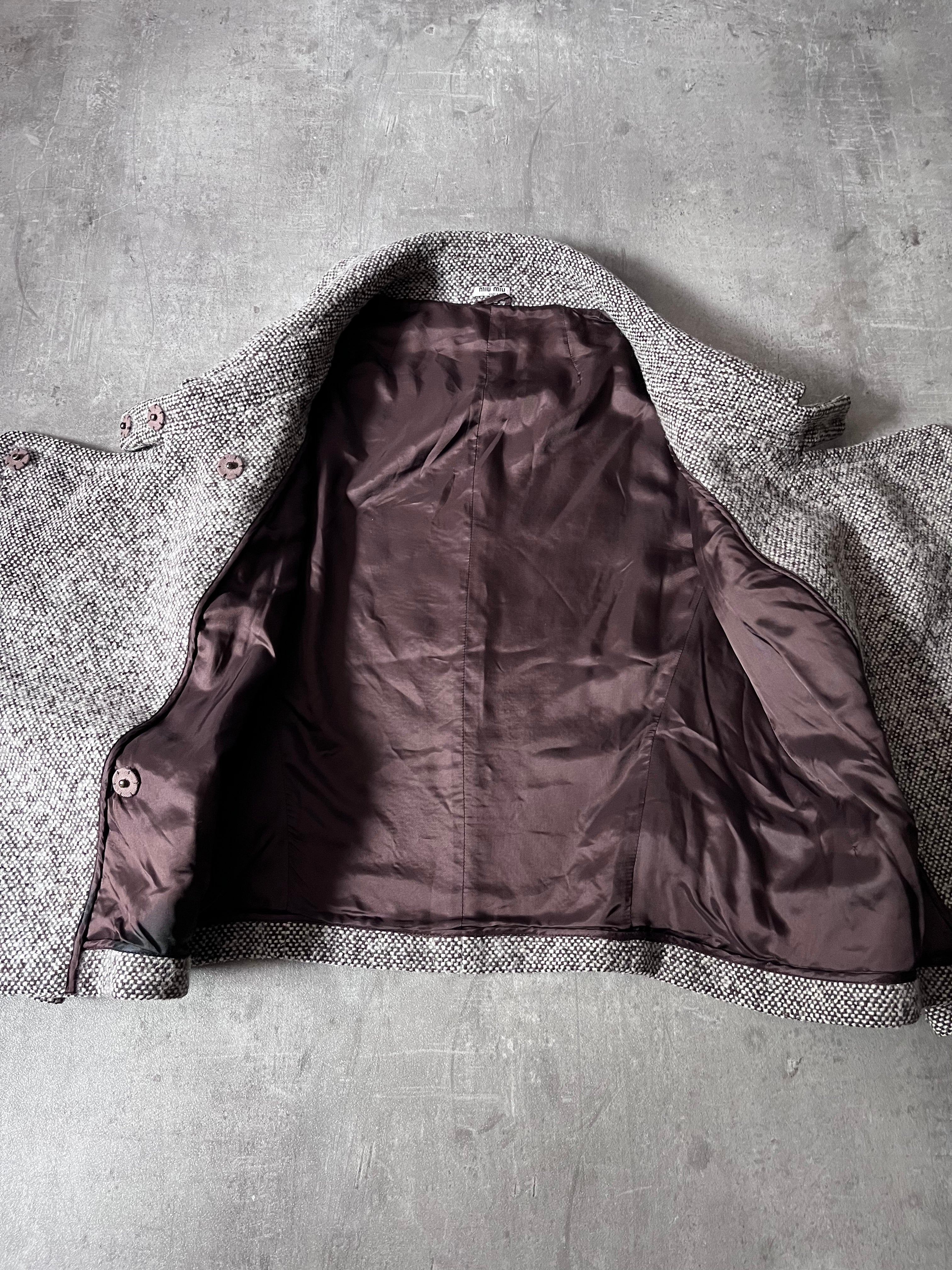 F/W 2009 Miu Miu Tweed Wool Double Breasted Jacket Grey Women - L