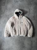 Prada Triangle Logo Alpaca Mohair Fur Style Jacket White Women - XL
