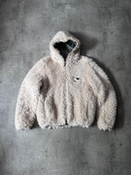 Prada Triangle Logo Alpaca Mohair Fur Style Jacket White Women - XL