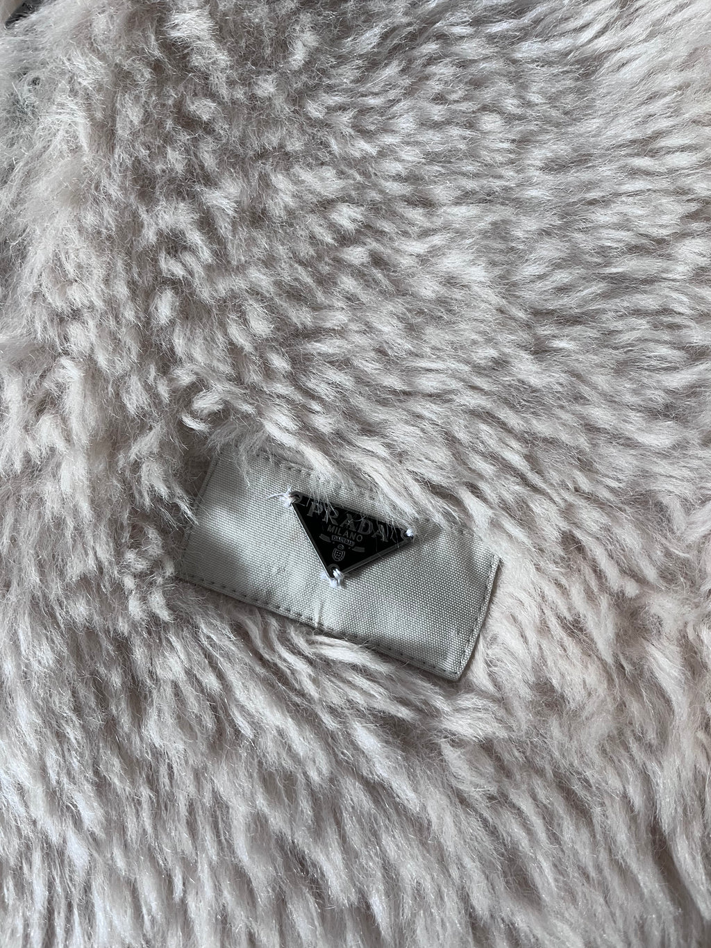 Prada Triangle Logo Alpaca Mohair Fur Style Jacket White Women - XL