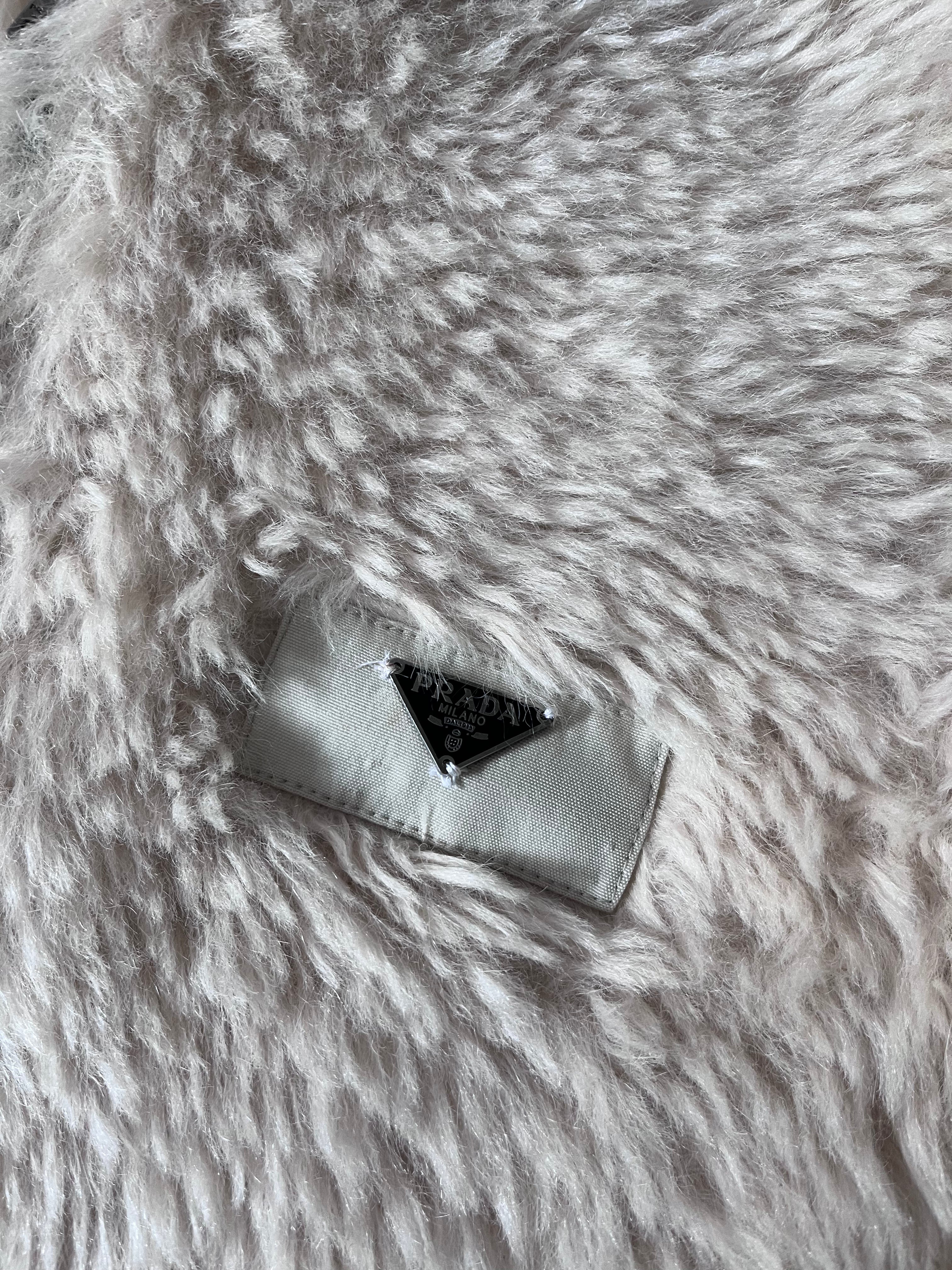 Prada Triangle Logo Alpaca Mohair Fur Style Jacket White Women - XL