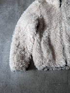 Prada Triangle Logo Alpaca Mohair Fur Style Jacket White Women - XL