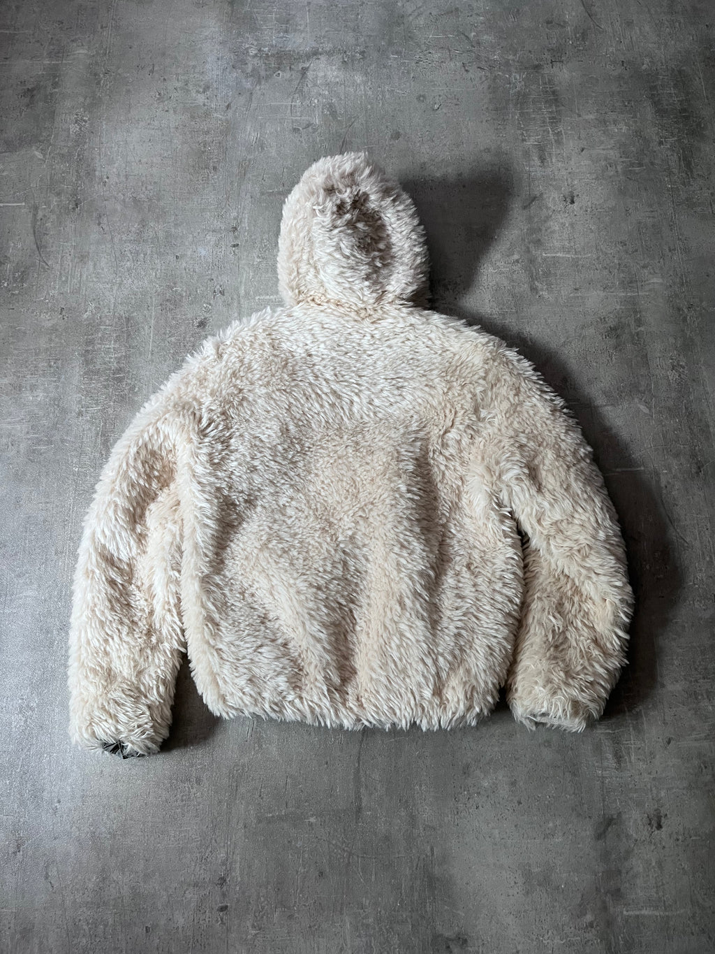 Prada Triangle Logo Alpaca Mohair Fur Style Jacket White Women - XL
