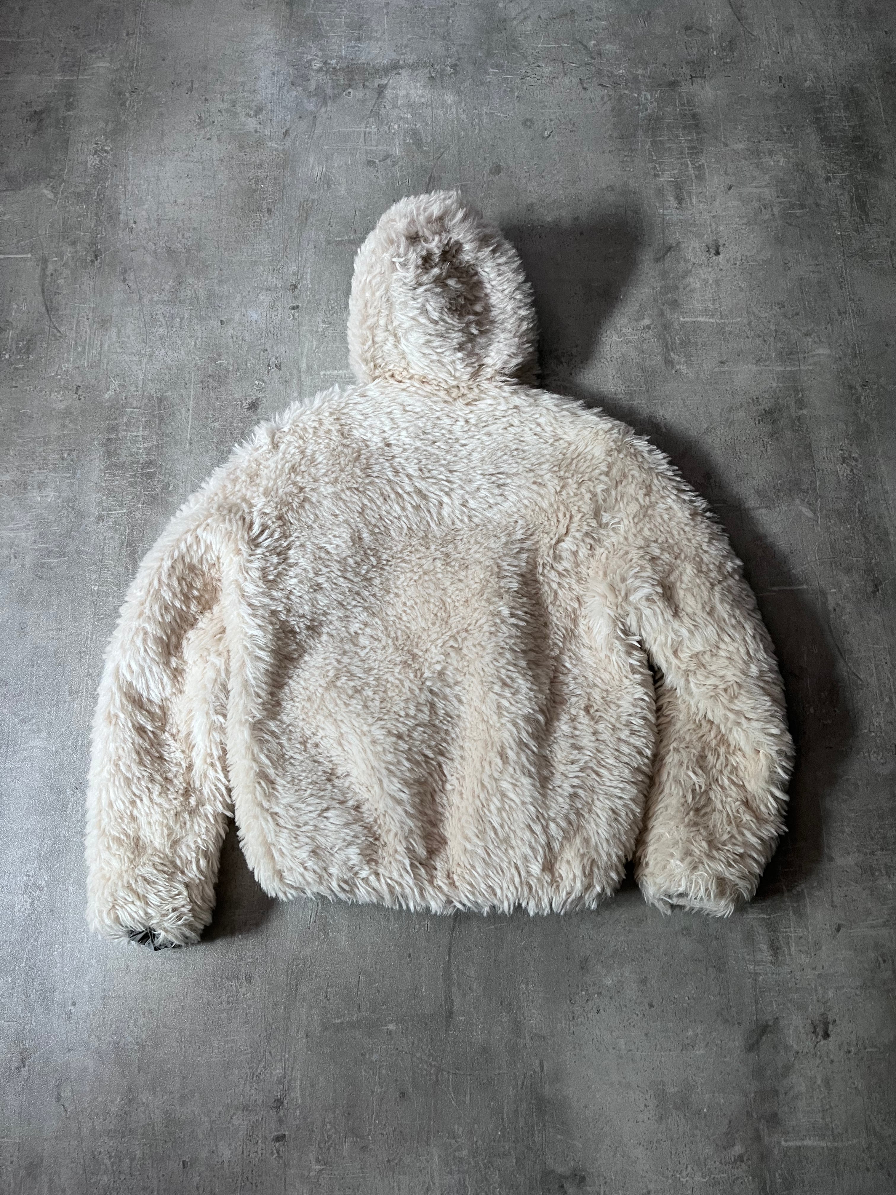 Prada Triangle Logo Alpaca Mohair Fur Style Jacket White Women - XL