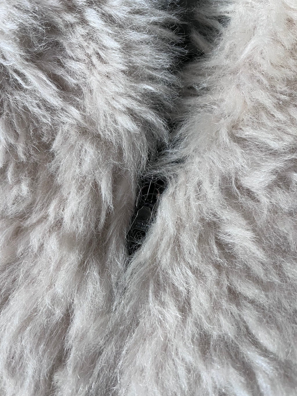 Prada Triangle Logo Alpaca Mohair Fur Style Jacket White Women - XL