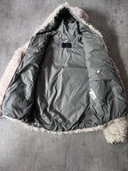 Prada Triangle Logo Alpaca Mohair Fur Style Jacket White Women - XL