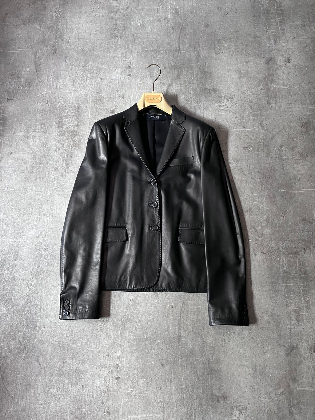 F/W 2001 Gucci by Tom Ford Leather Blazer Jacket Black Women - M