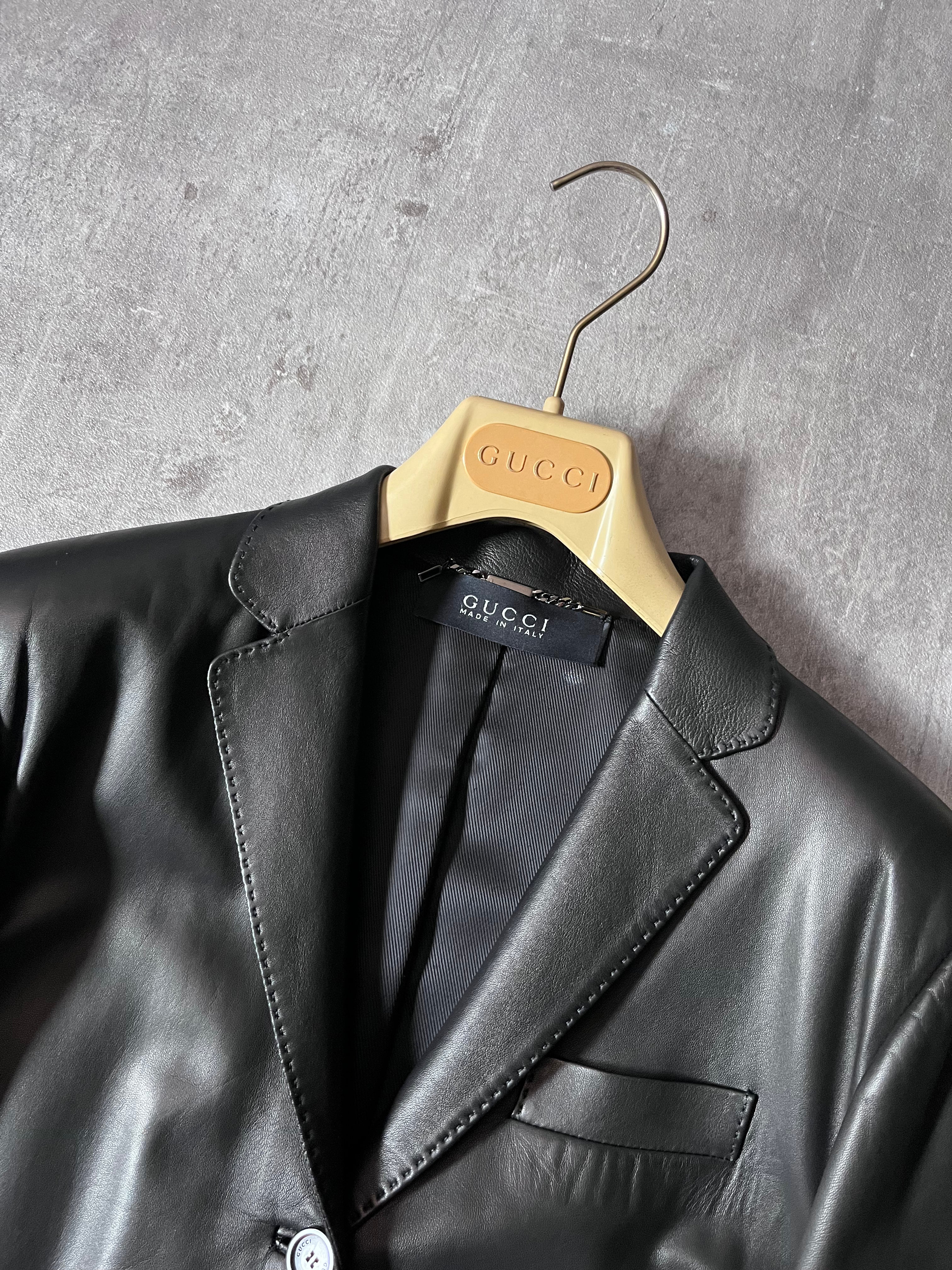 F/W 2001 Gucci by Tom Ford Leather Blazer Jacket Black Women - M