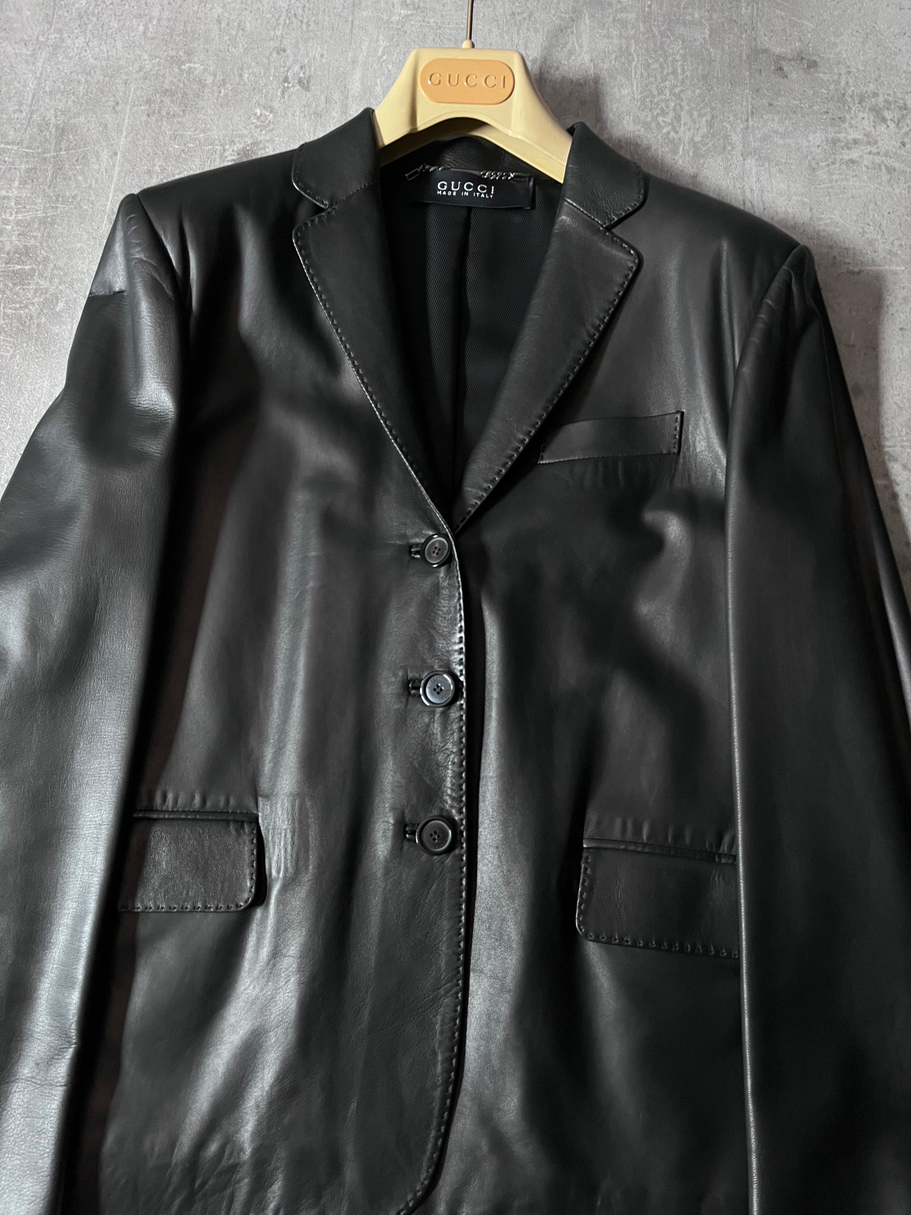 F/W 2001 Gucci by Tom Ford Leather Blazer Jacket Black Women - M