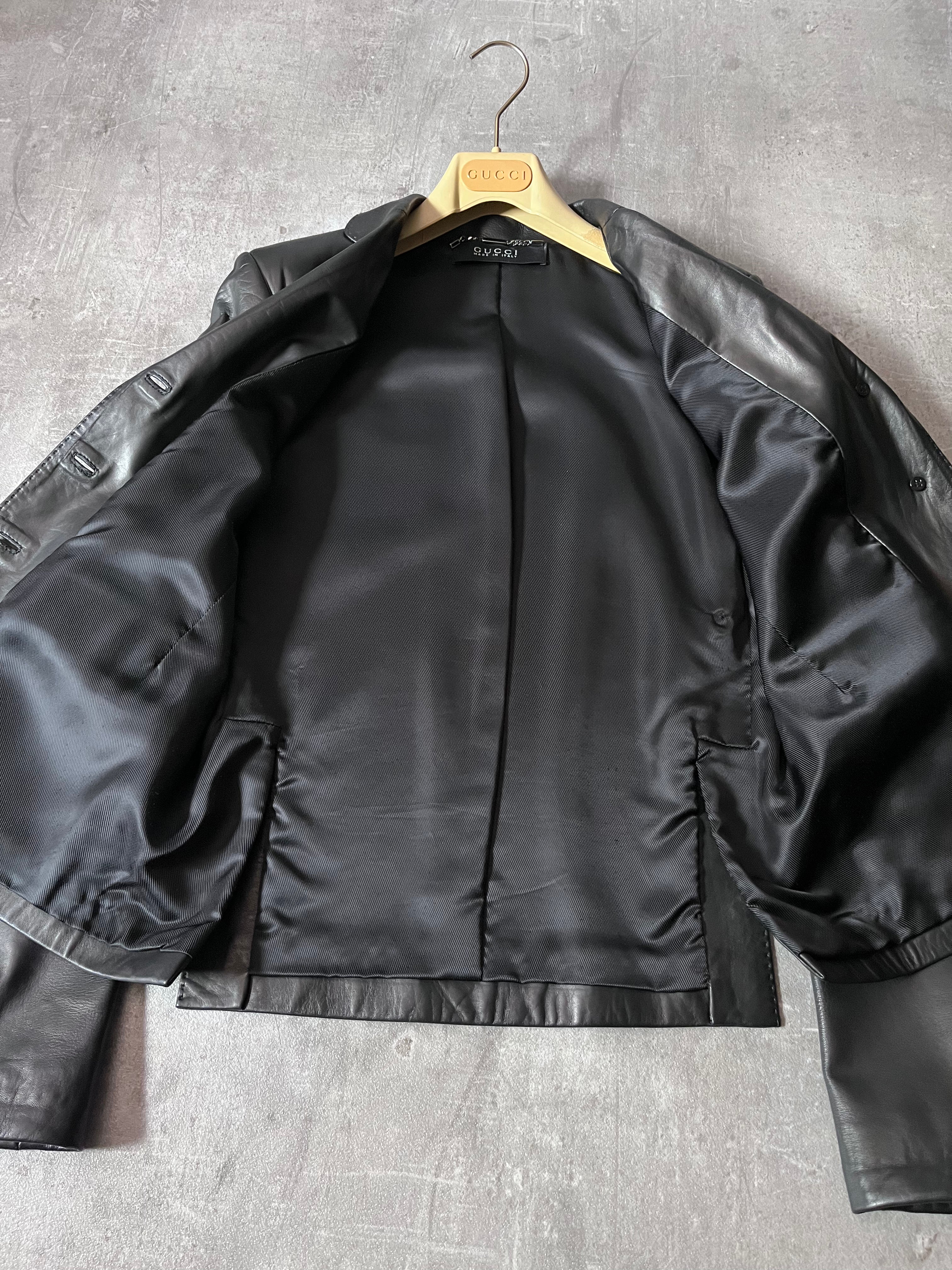 F/W 2001 Gucci by Tom Ford Leather Blazer Jacket Black Women - M