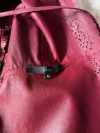 2000s Gucci by Tom Ford Leather Laser Cut Edges 3/4 Sleeve Jacket Burgundy Women - L