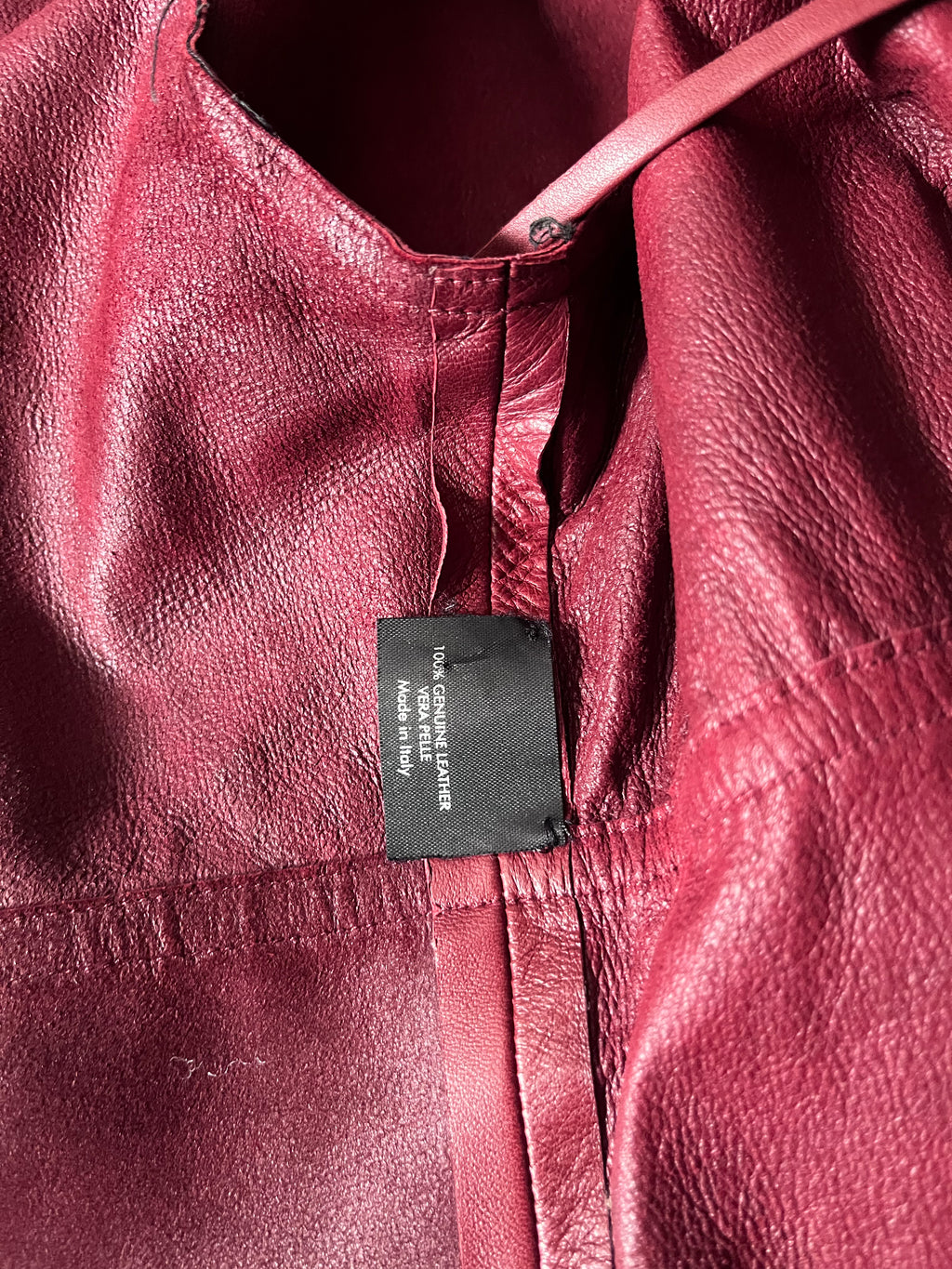 2000s Gucci by Tom Ford Leather Laser Cut Edges 3/4 Sleeve Jacket Burgundy Women - L