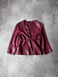 2000s Gucci by Tom Ford Leather Laser Cut Edges 3/4 Sleeve Jacket Burgundy Women - L