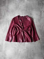 2000s Gucci by Tom Ford Leather Laser Cut Edges 3/4 Sleeve Jacket Burgundy Women - L
