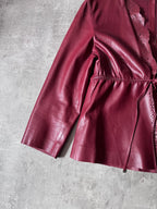 2000s Gucci by Tom Ford Leather Laser Cut Edges 3/4 Sleeve Jacket Burgundy Women - L