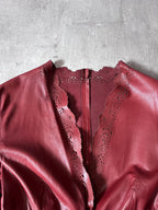 2000s Gucci by Tom Ford Leather Laser Cut Edges 3/4 Sleeve Jacket Burgundy Women - L
