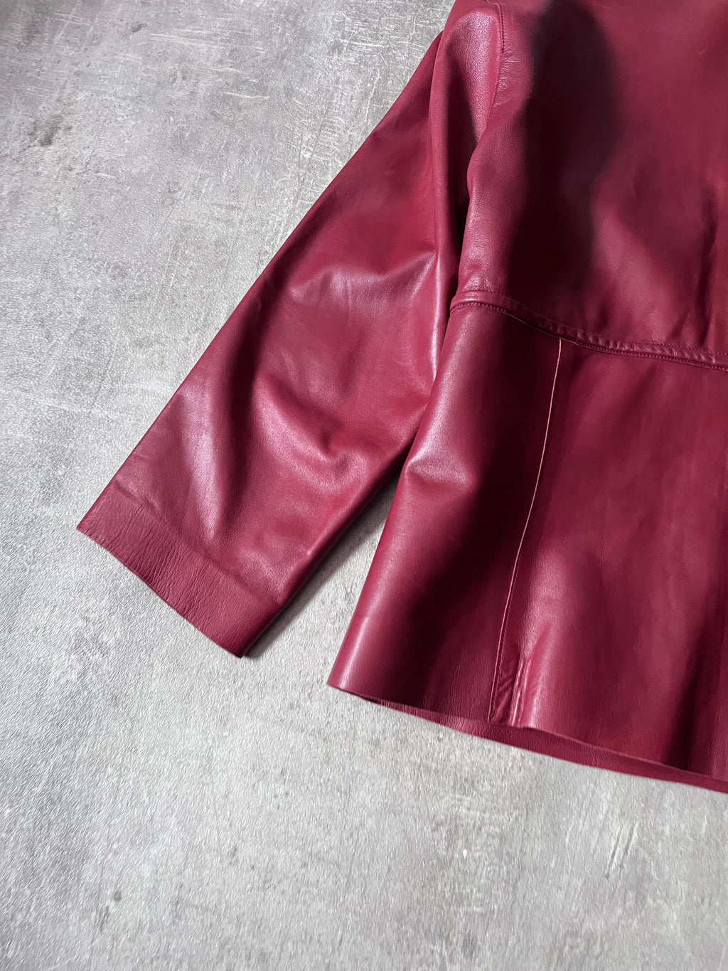 2000s Gucci by Tom Ford Leather Laser Cut Edges 3/4 Sleeve Jacket Burgundy Women - L