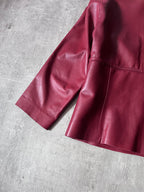 2000s Gucci by Tom Ford Leather Laser Cut Edges 3/4 Sleeve Jacket Burgundy Women - L