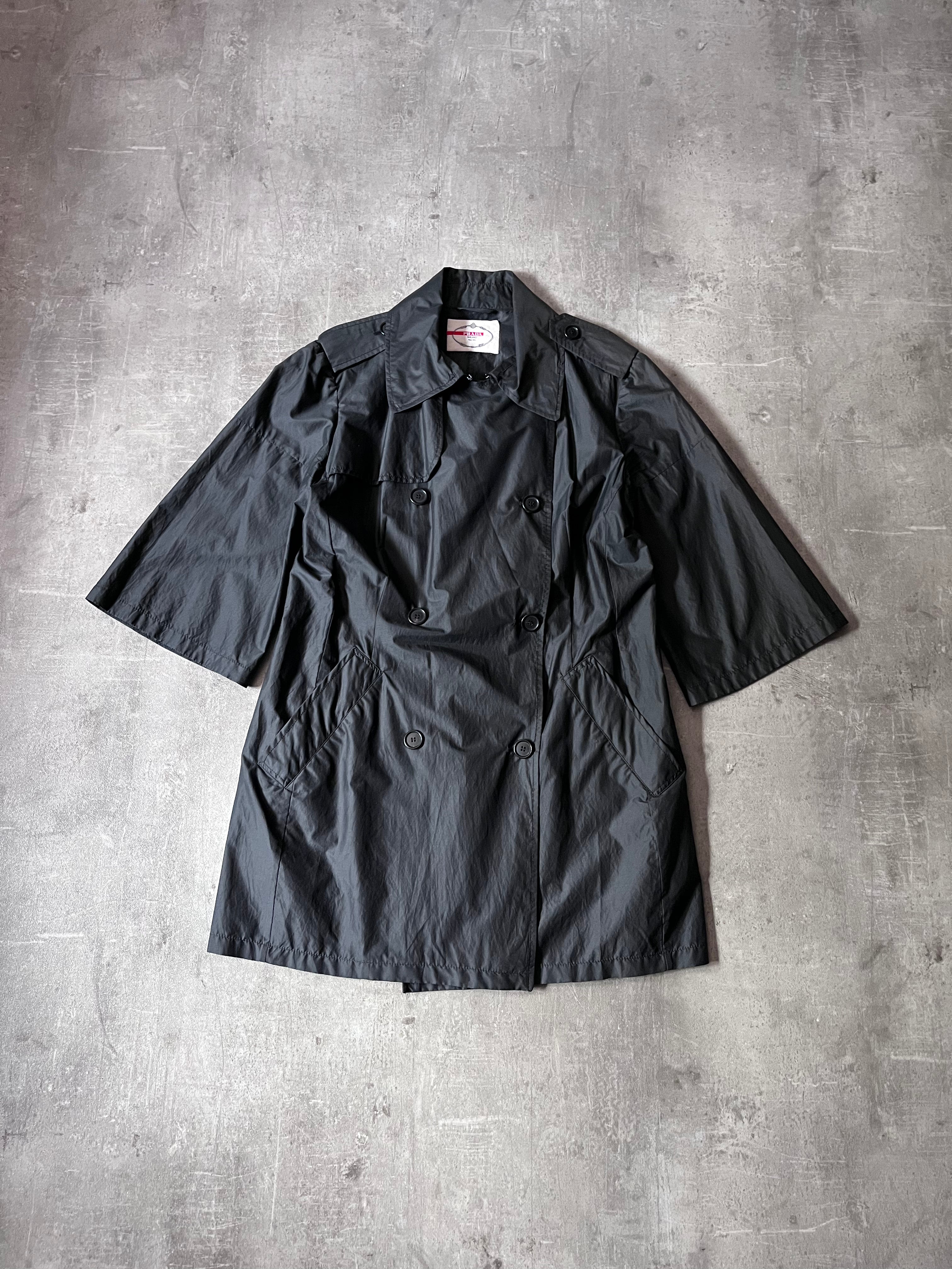 Prada Cotton Silk Blend Short Sleeve Coat Black Women- M