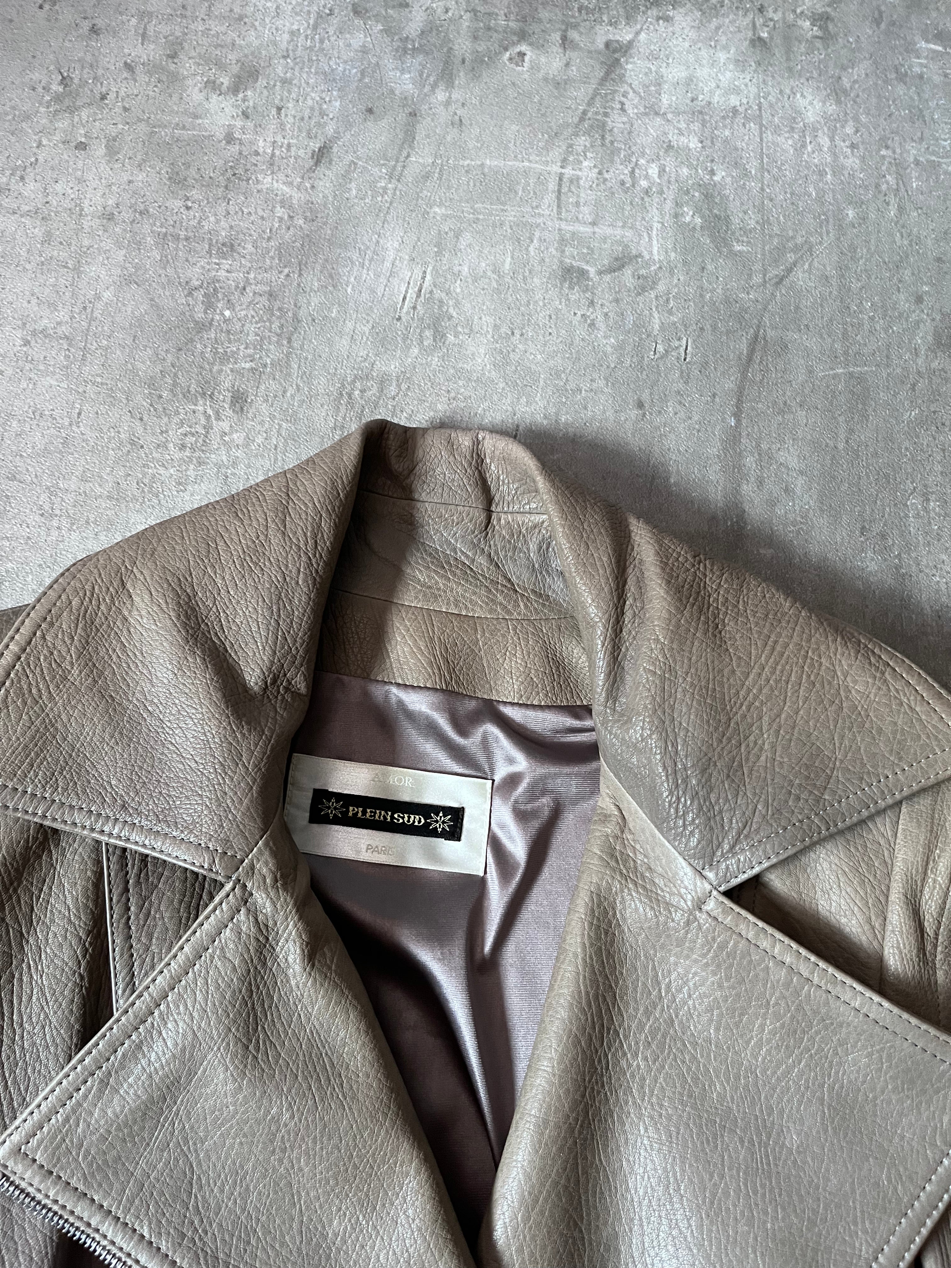 2000s Plein Sud Leather Asymmetrical Coat Beige Women - M