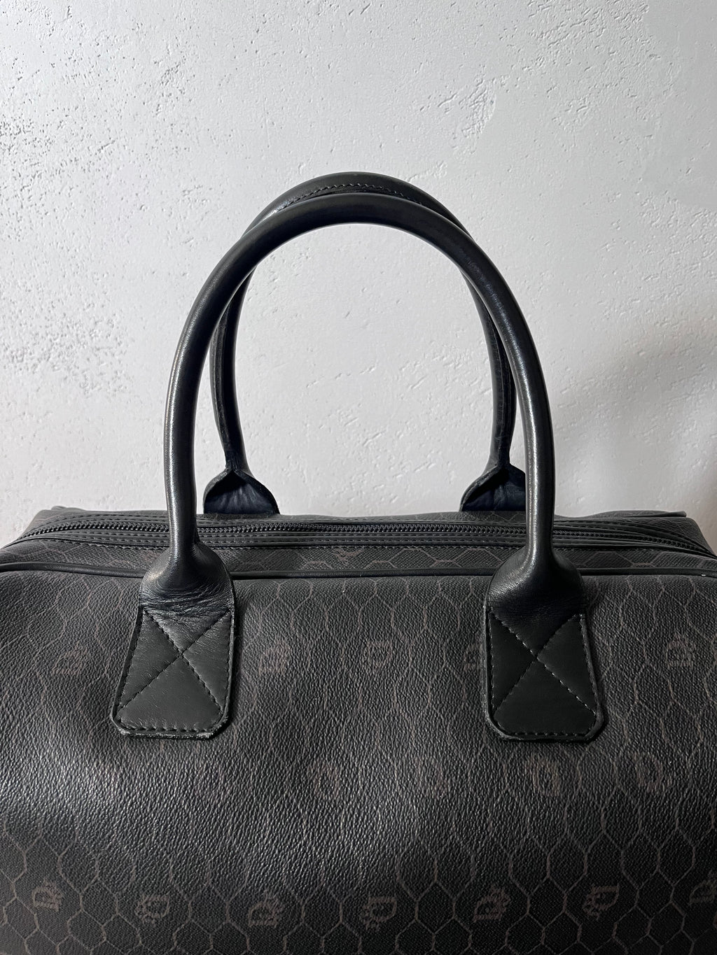 Dior Vintage Monogram Leather Boston Handbag Black