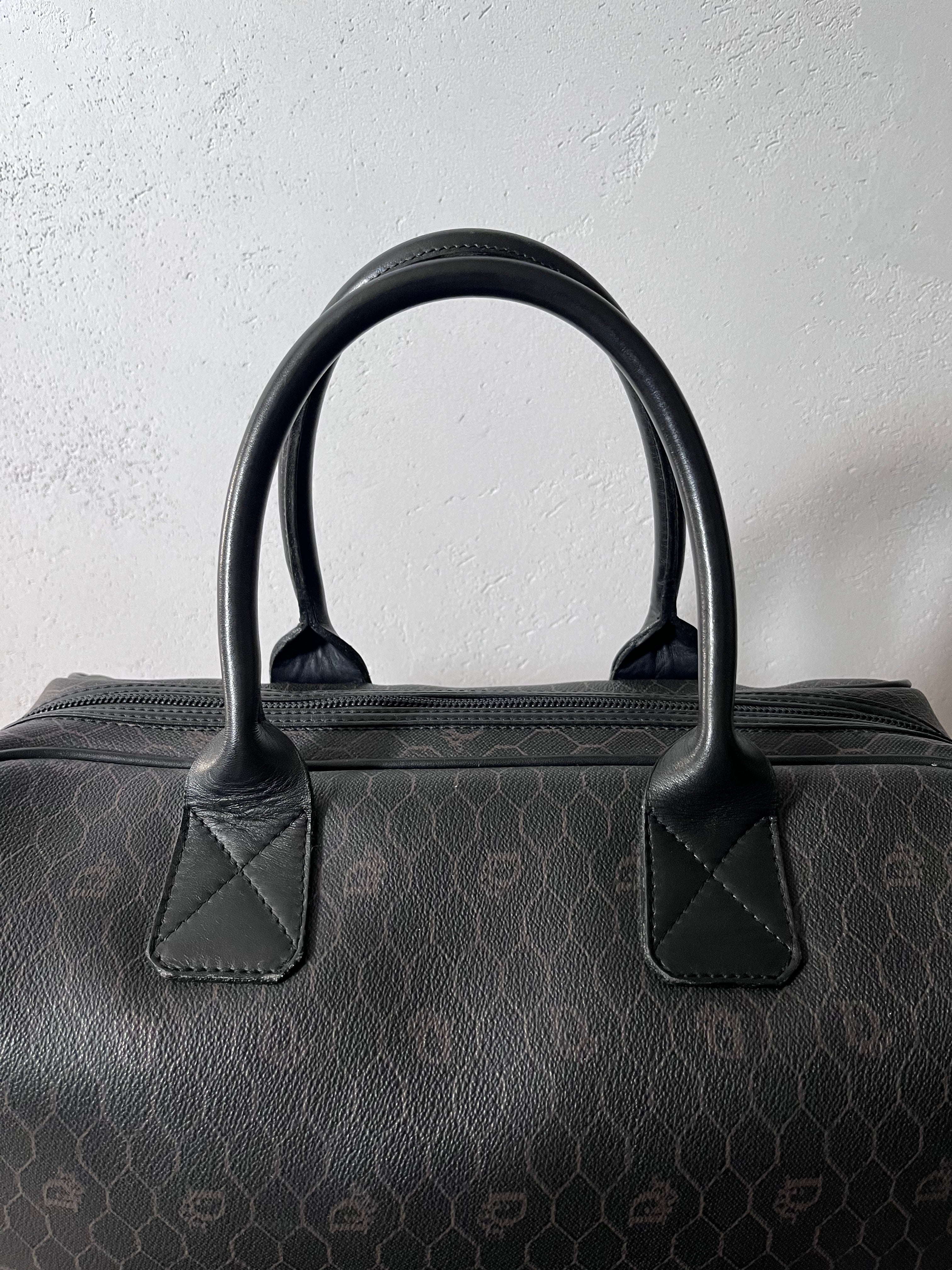 Dior Vintage Monogram Leather Boston Handbag Black