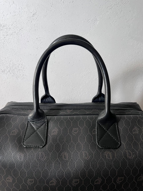 Dior Vintage Monogram Leather Boston Handbag Black