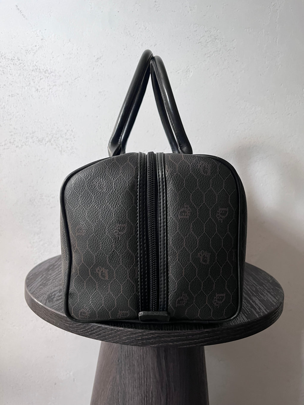 Dior Vintage Monogram Leather Boston Handbag Black