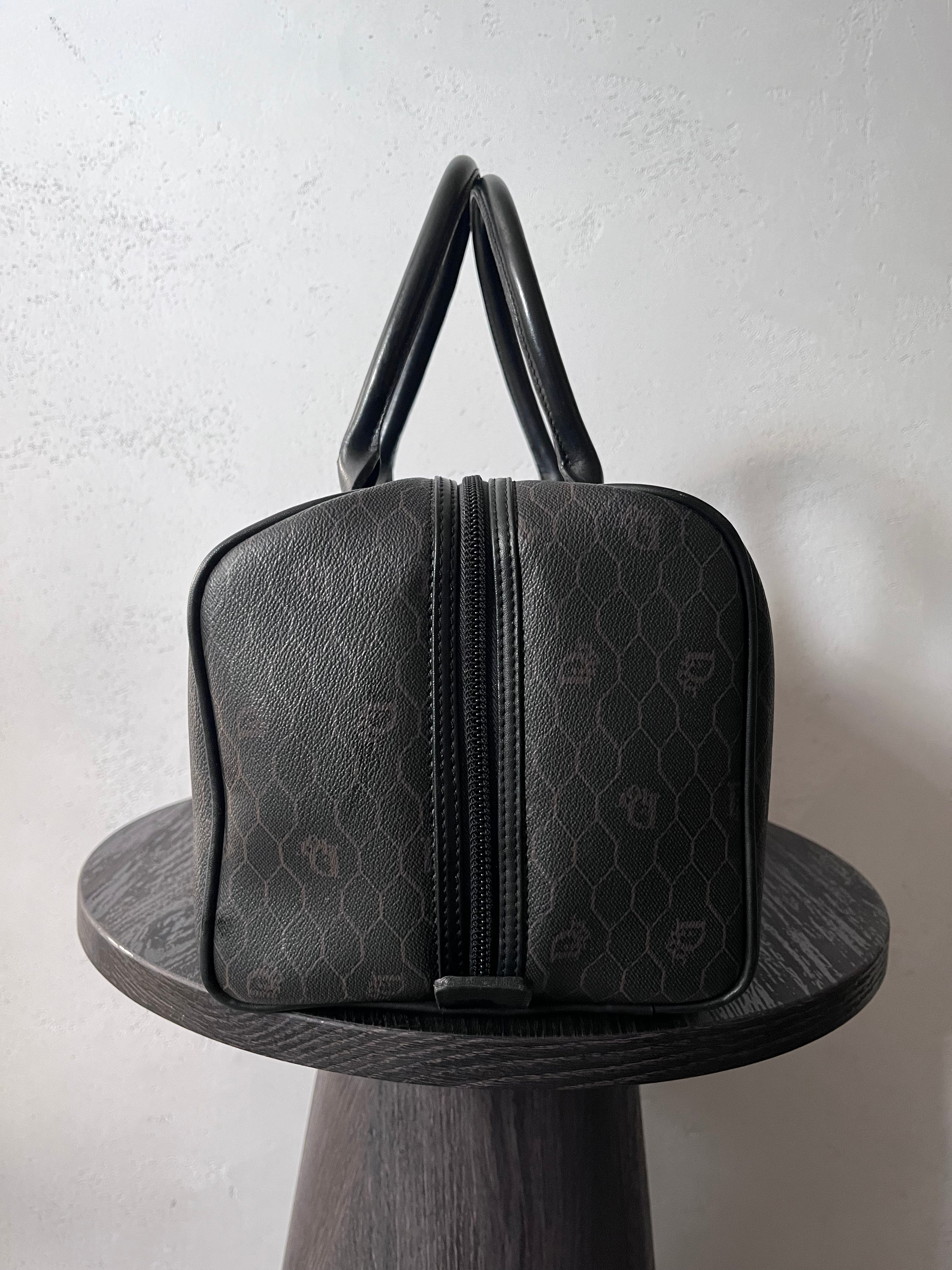 Dior Vintage Monogram Leather Boston Handbag Black