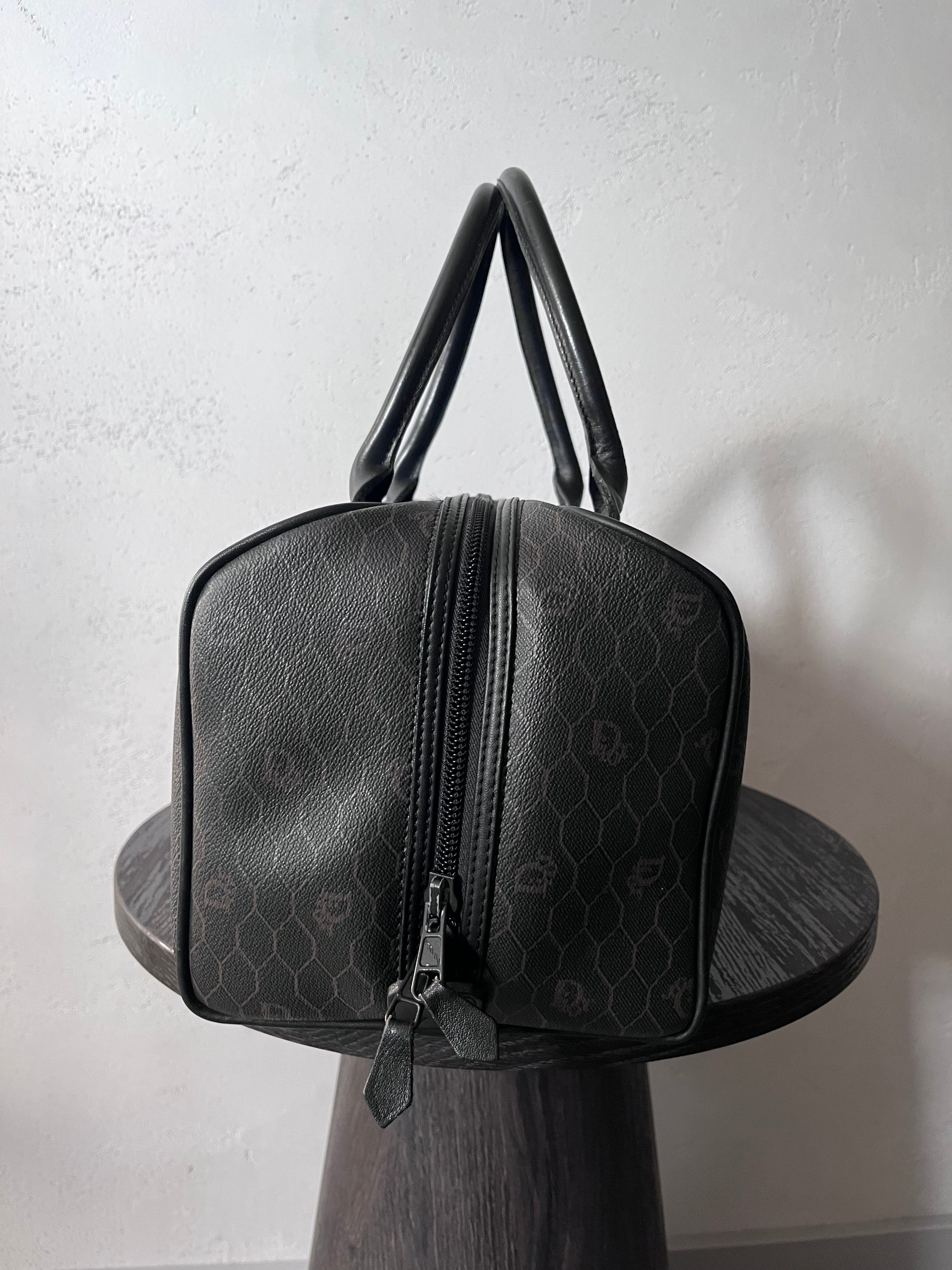 Dior Vintage Monogram Leather Boston Handbag Black