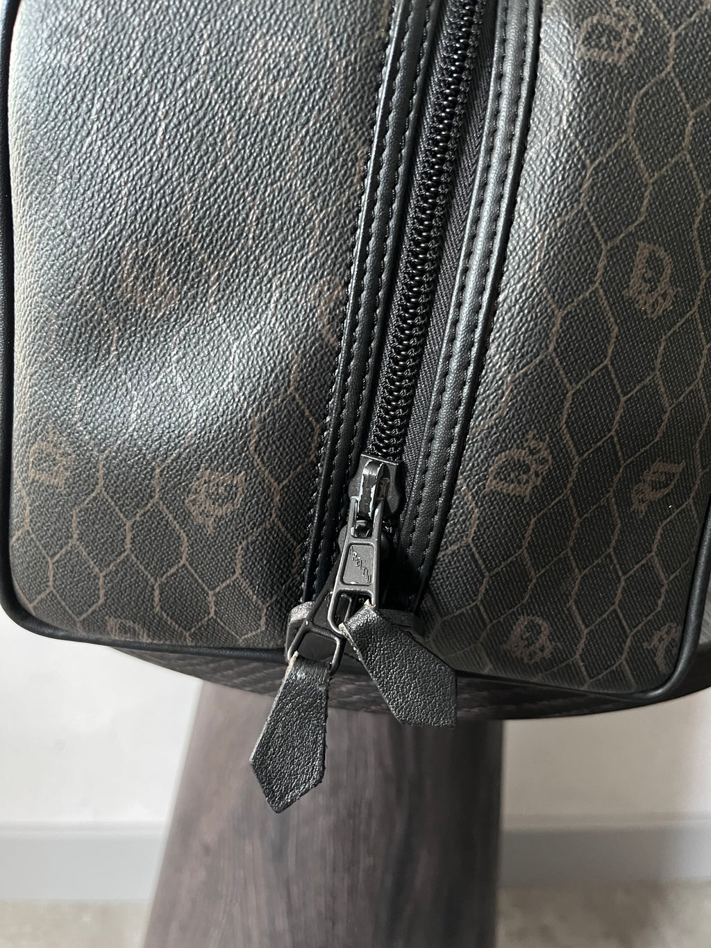 Dior Vintage Monogram Leather Boston Handbag Black