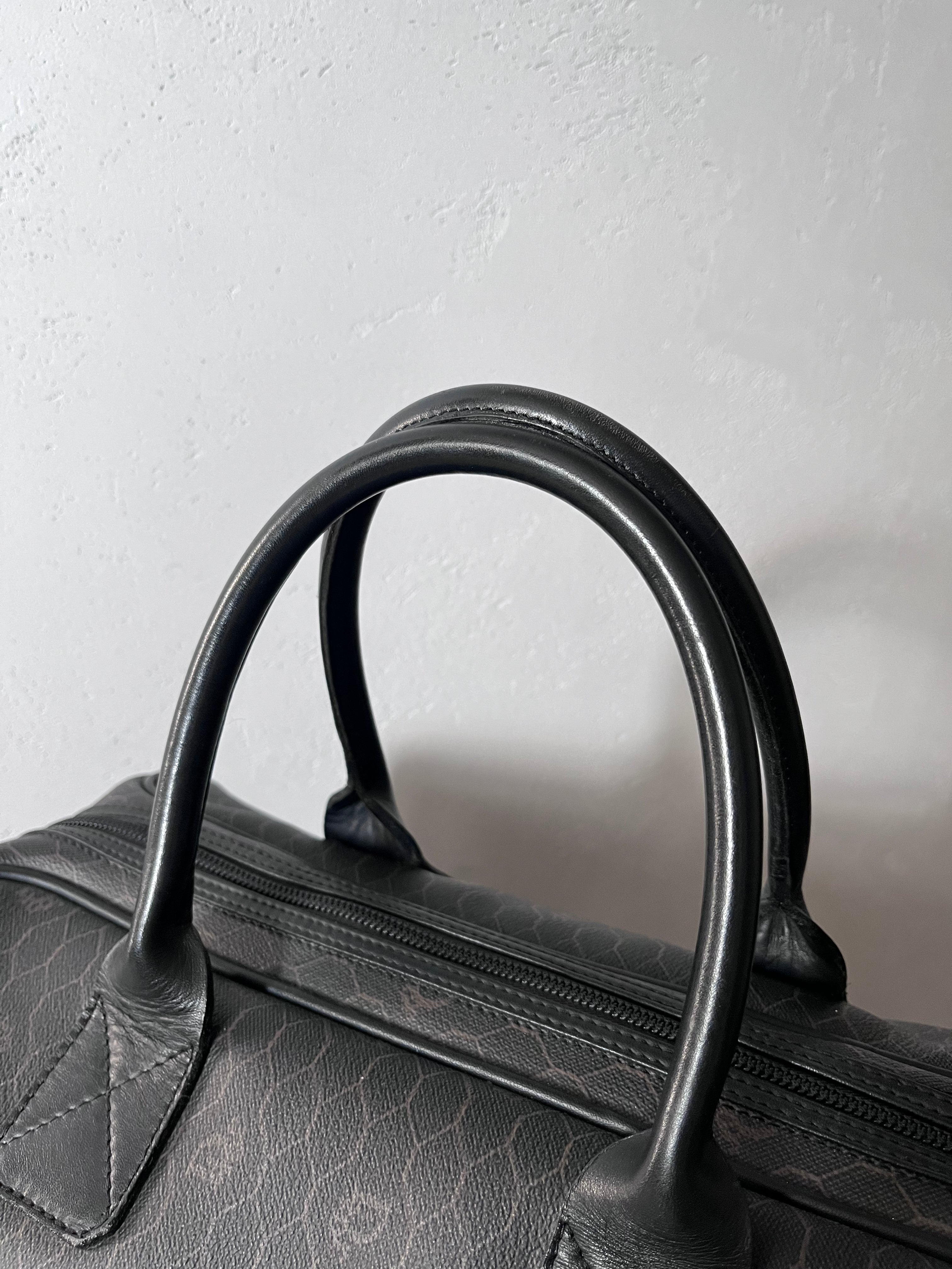 Dior Vintage Monogram Leather Boston Handbag Black