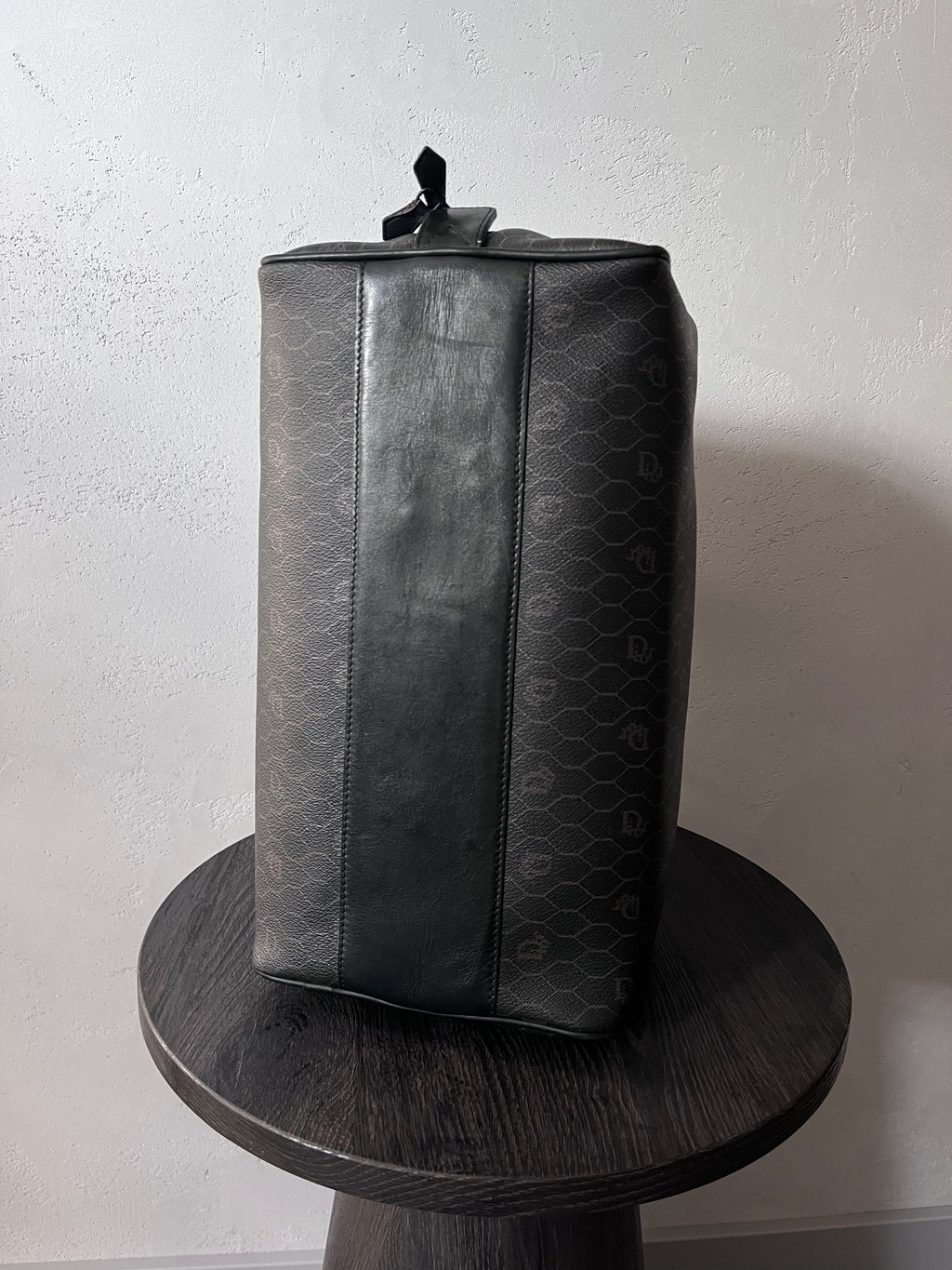 Dior Vintage Monogram Leather Boston Handbag Black
