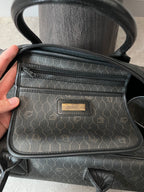 Dior Vintage Monogram Leather Boston Handbag Black