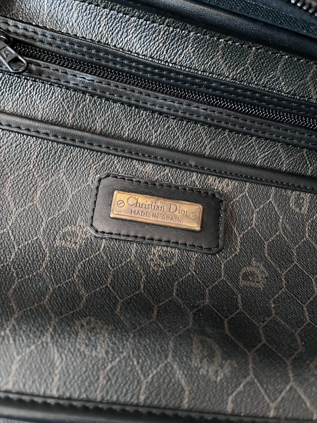 Dior Vintage Monogram Leather Boston Handbag Black