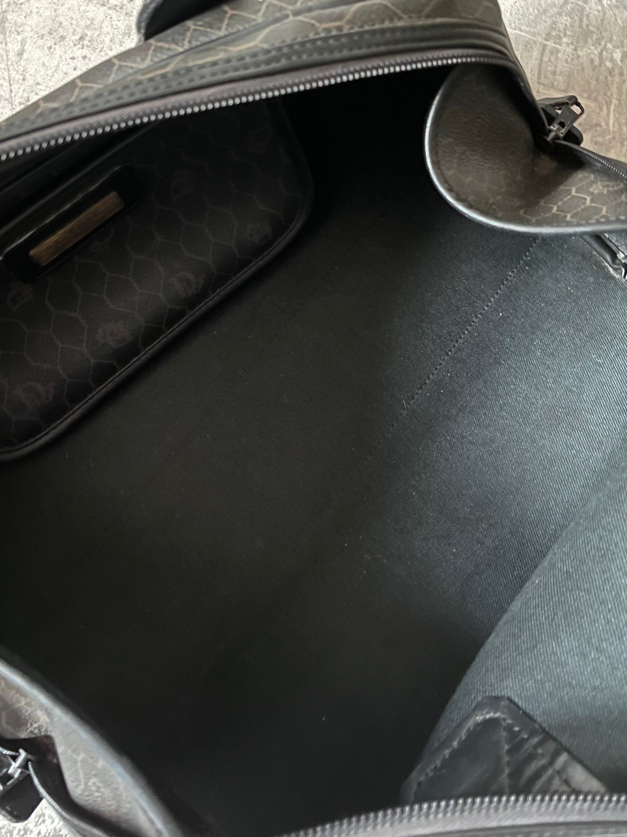 Dior Vintage Monogram Leather Boston Handbag Black